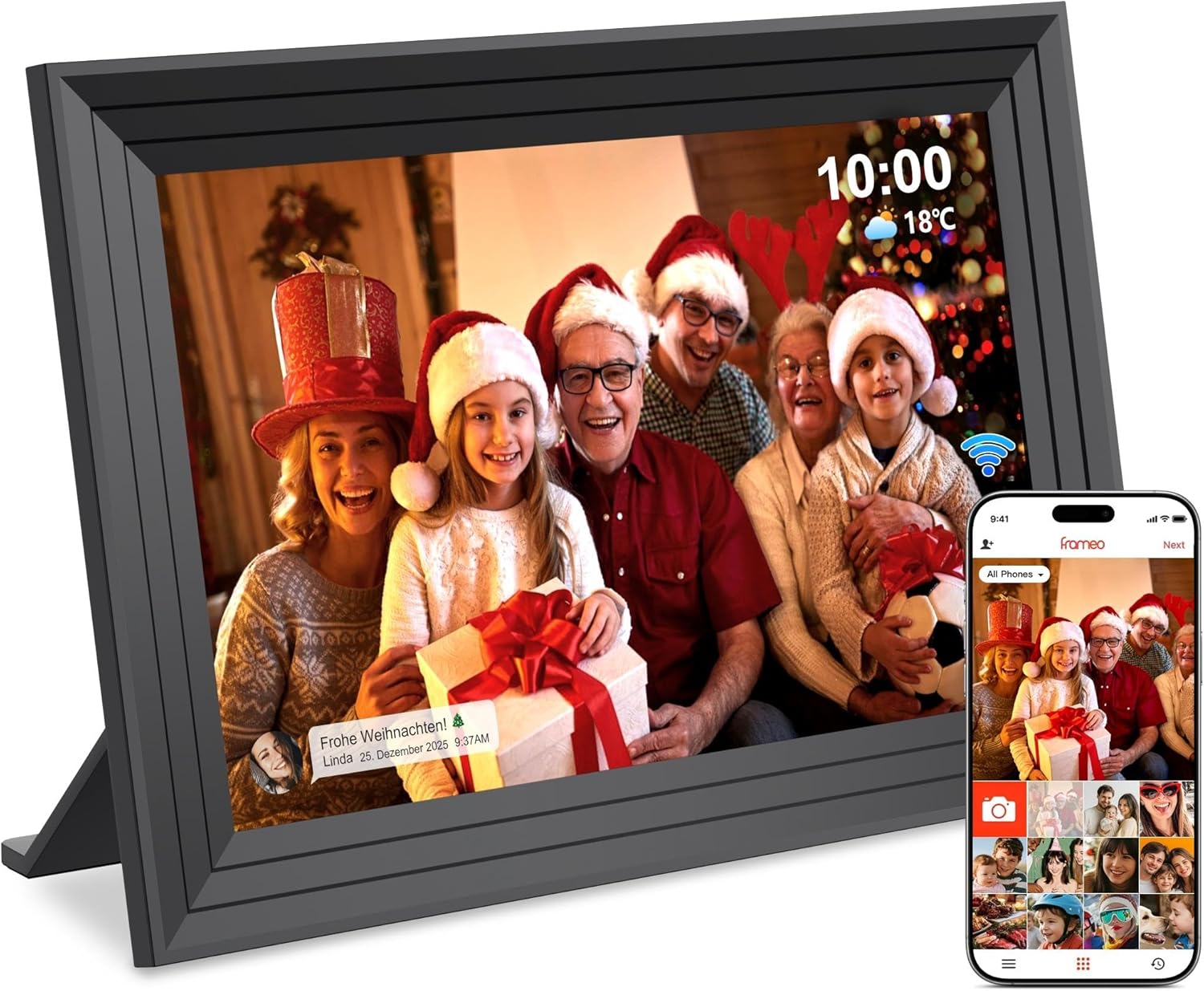 Cadre Photo Numérique WiFi Connecté, 32 Go en HD Cadres Video/Photos Écran Tactile Rotation Automatique