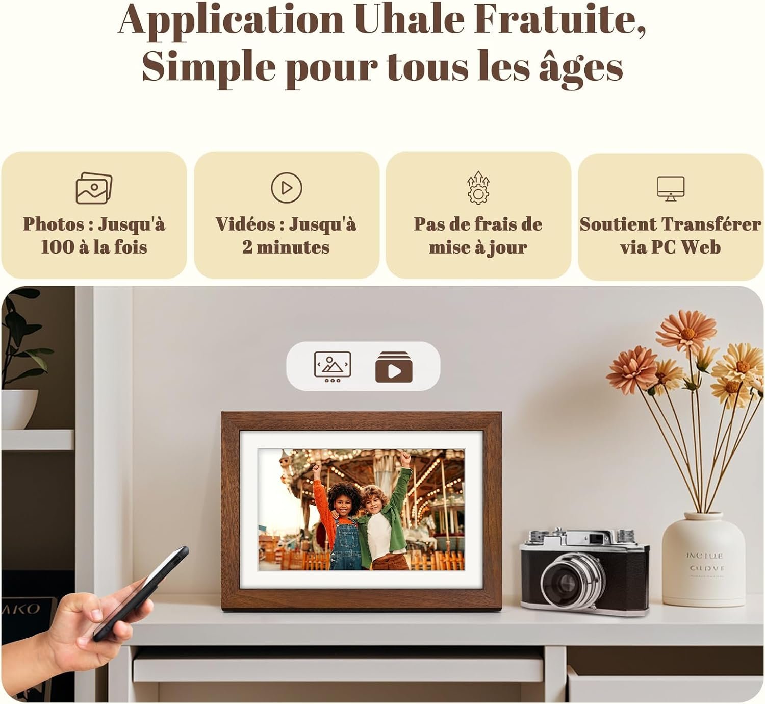 View 2 of WiFi digital photo frame 10.1" walnut + 5 free animated photos