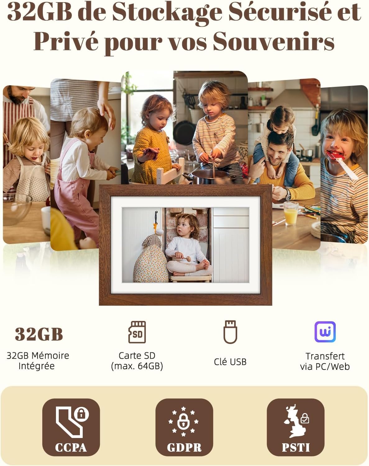 View 4 of WiFi digital photo frame 10.1" walnut + 5 free animated photos